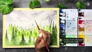 Misty Forest Watercolor | Calm Green Woodland Painting