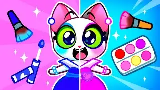 My Doll Came To Life 🎀 Pink VS Blue Challenge 💙 Siblings Play Together 😻Kids Cartoons 😻Purr-Purr