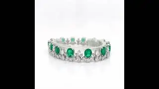 18Kt White Gold Diamond and Green Emerald Tennis Bracelet