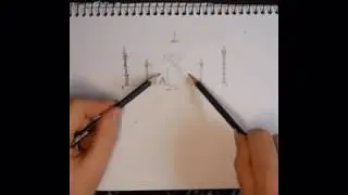 Taj Mahal Ambi Sketch - Two Hand Drawing