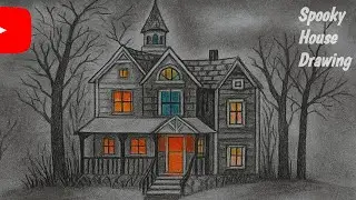 Haunted House Drawing Tutorial|| Scary House drawing|horror house drawing|how to draw haunted house