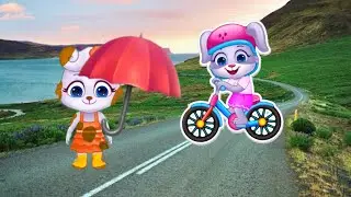 Rain rain go away and learn colors with Ruby and Lilly 💛🩷💚🤍 🐱🐰