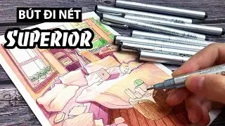 [ Hoạ cụ Lỗ Store ] Review bút đi nét giá rẻ Superior | Cách khắc phục giấy cong khi tô màu nước