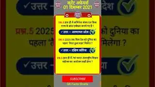 01 December 2021 Current Affairs in Hindi | 01 दिसम्बर 2021 करेंट अफेयर्स  | #shorts #youtubeshorts