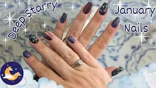 Polish Along! Deep Starry January Nails | Indigo Holo Star Nails #nails #polishalong