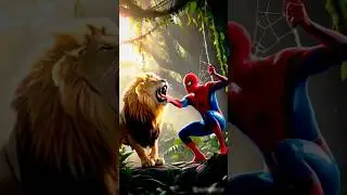 Spiderman VS Lion 🦁 Hybrid Mix #animals #lion #spiderman #shorts