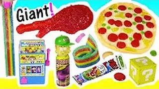 CANDY BONANZA! GIANT GUMMY Turkey LEG & PIZZA! Mario Coins Candy MACHINE! SOUR Spitting SPRAY! FUN