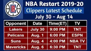 Clippers Schedule till Playoffs (July 30 - Aug 14) | NBA Restart 2019-20 Season
