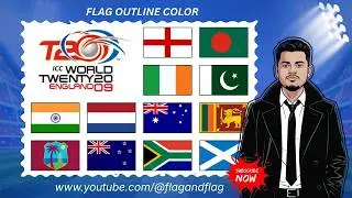 ICC T20 World Cup 2009 | Flag Outline Color Art Series 🇺🇳🏏 | All Participating Teams | F & F