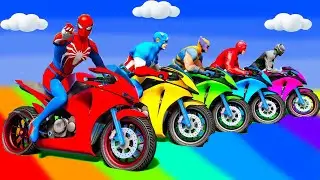 SPIDER MAN Takes on Spiral Bridge Stunt Ride on Motorcycle🦺🥽بطال الخارقين على القضبان دوامة قمع جس