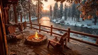 Natural Winter Morning Riverside Porch Campfire & Nature Sounds Ambience
