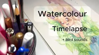 Watercolour Time-lapse - Eevee Pok&eacute;mon Fan-art - Quiet, Bird Sounds, Nature Sounds, No Talking