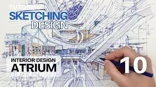Session 10 | Shopping Mall Atrium Sketch | One-Point Perspective | اسکیس از آتریوم مرکز تجاری