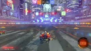 Rocket League 3v3 match. Flying and pushing it against its own goal