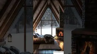 Alpine Retreat Bedroom ｜ Cozy Scandinavian Winter Cabin with Fireplace & Snowy weather