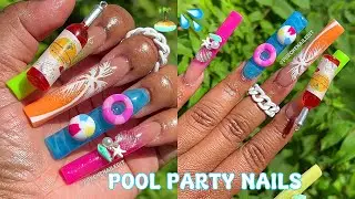 TROPICAL NAILS 🏝️🍹 POOL PARTY VIBES 💦 3D NAIL ART | SUPER EASY WATER DESIGN ✨