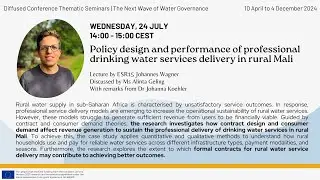 ESR15 Johannes Wagner - Policy design & performance drinking water services delivery in rural Mali
