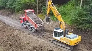 SVASO TORRENTE con ESCAVATORE LIEBHERR e CAMION MAN 3 ASSI 🚧 #escavatore #liebherr