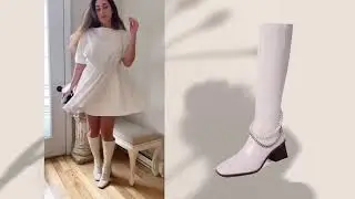 ALL-WHITE OUTLOOKS @justineejeil | Leather Pearl Heeled Knee High Boots UP2STEP |