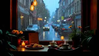 Calm Rain Caf&eacute; Night ☕ Beautiful Piano Music for Focus & Inner Peace