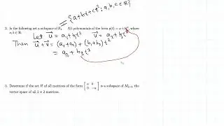 Linear Algebra: showing whether a set is a vector subspace (3 examples)