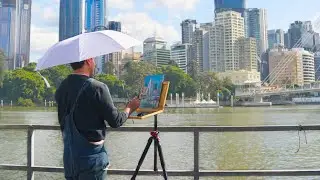 Cityscape Plein Air OIL PAINTING by the river