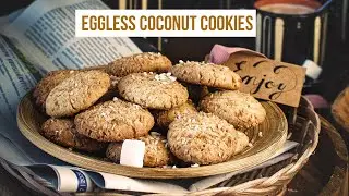 Eggless Coconut Cookies Recipe - Bakery Style Coconut Biscuits - Tea Time Cookies