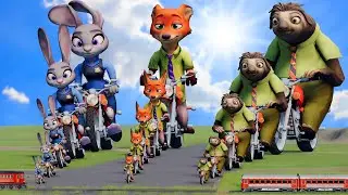 Big & Small Zootopia: Judy Hopps vs Nick Wilde vs Flash  on a on a motorcycle vs Trains | BeamNG