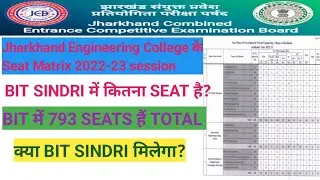 Seat Matrix of BIT SINDRI for BTech 2022 | Jharkhand Engineering College Seat matrix 2022