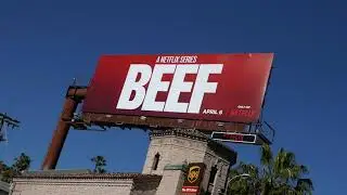 Steven Yeun Ali Wong BEEF Billboard Sunset Blvd Los Angeles California USA April 3, 2023