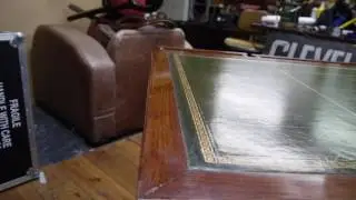 Large Military Campaign Twin Pedestal Writing Desk Green Leather Top