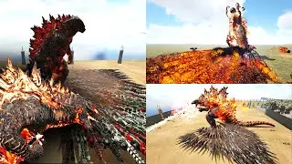 BURNING GODZILLA vs 500 ARK DINOS