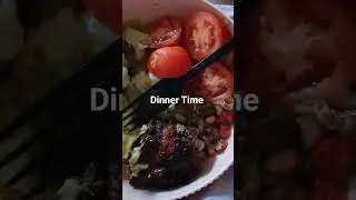 baked barbecue chicken potato salad cabbage Black eyed peas sliced tomatoes