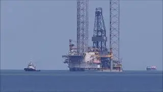 2020 Prospector 1 jack-up drill rig being towed into Sheerness, UK