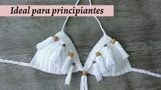 Top vestido de baño a crochet paso a paso explicado para todas las tallas