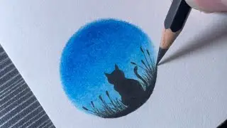 How to draw a Moonlight scenery using oil pastel - step by step very easy!