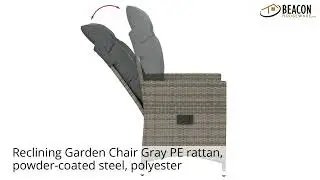 Reclining Garden Chair Gray PE rattan powder-coated steel polyester
