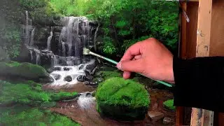 画树林间的小溪瀑布。#011