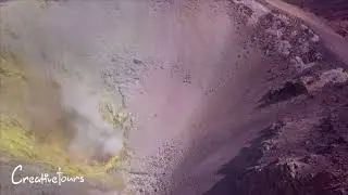 5300 meters above sea level drone view of trekkers inside a cone of an active volcano!!