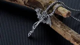 Wing Dragon Golden Sword Men's Titanium Steel Necklace FashionSonder Cheap Jewelry