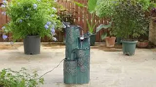 Dandelion Texture Vase-Shaped Ceramic Outdoor Floor Fountain with Birds, Pump-2007300061