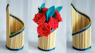 Flower vase craft ideas from skewers | ide kreatif vas bunga cantik tusuk sate | DIY bamboo sticks