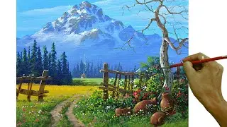 Acrylic Landscape Painting in Time-lapse / View of the Snowy Mountain / JMLisondra