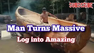 Man Turns Massive Log into Amazing | Canoe start to Finish Build | SUBSCRIBE |@lovegirls-w5i.