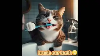 Cute cat brush our teeth with elmo🤭 funny song in the morning #shorts #cute #cat #morning #happy