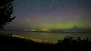 Timelapse of Aurora light pillars at 40 mile lighthouse in Rogers City, MI