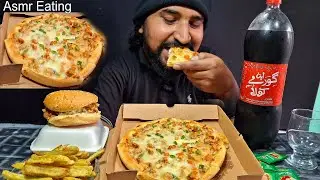 Epic Chicken Tikka Pizza & Crispy Zinger Burger Eating Challenge |Homemade Fries Coke |ASMR Mukbang