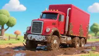 Der rote Truck wird schlammig | Muddy Truck Color Song for Kids | Nursery Rhymes