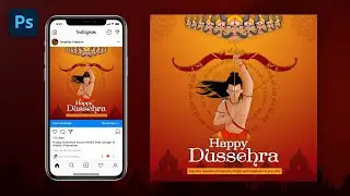 Dussehra Social Media Post Design in Photoshop - Dussehra Festival Poster Design Tutorial