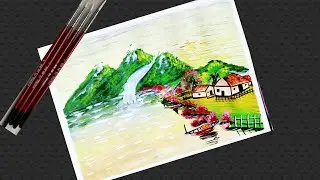 Watercolour scenery painting for beginners..mountain painting... By chiru's art